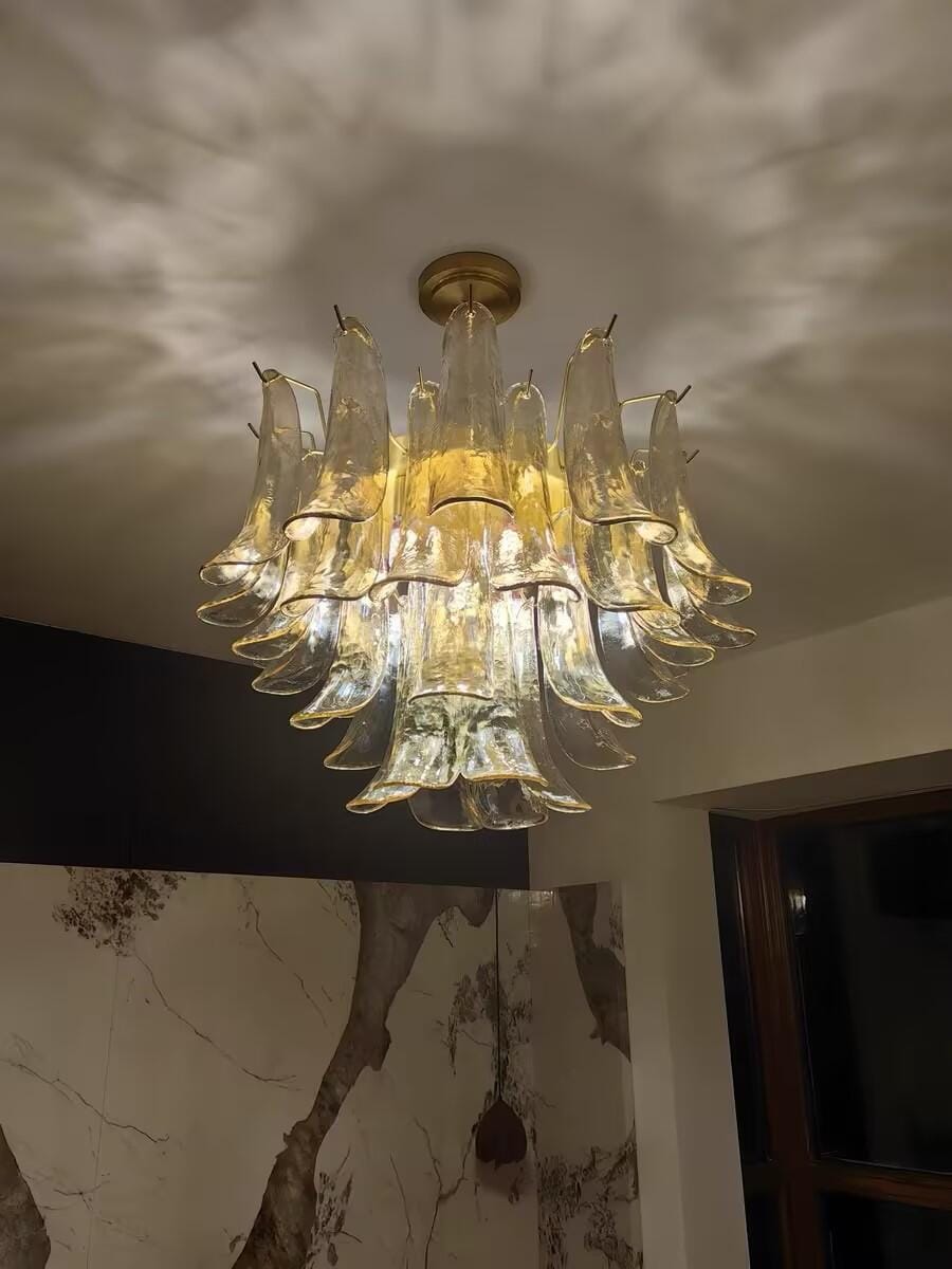 Customer photo review of Layered Glass Leaf Chandelier, Gold Frame, Adjustable Chain