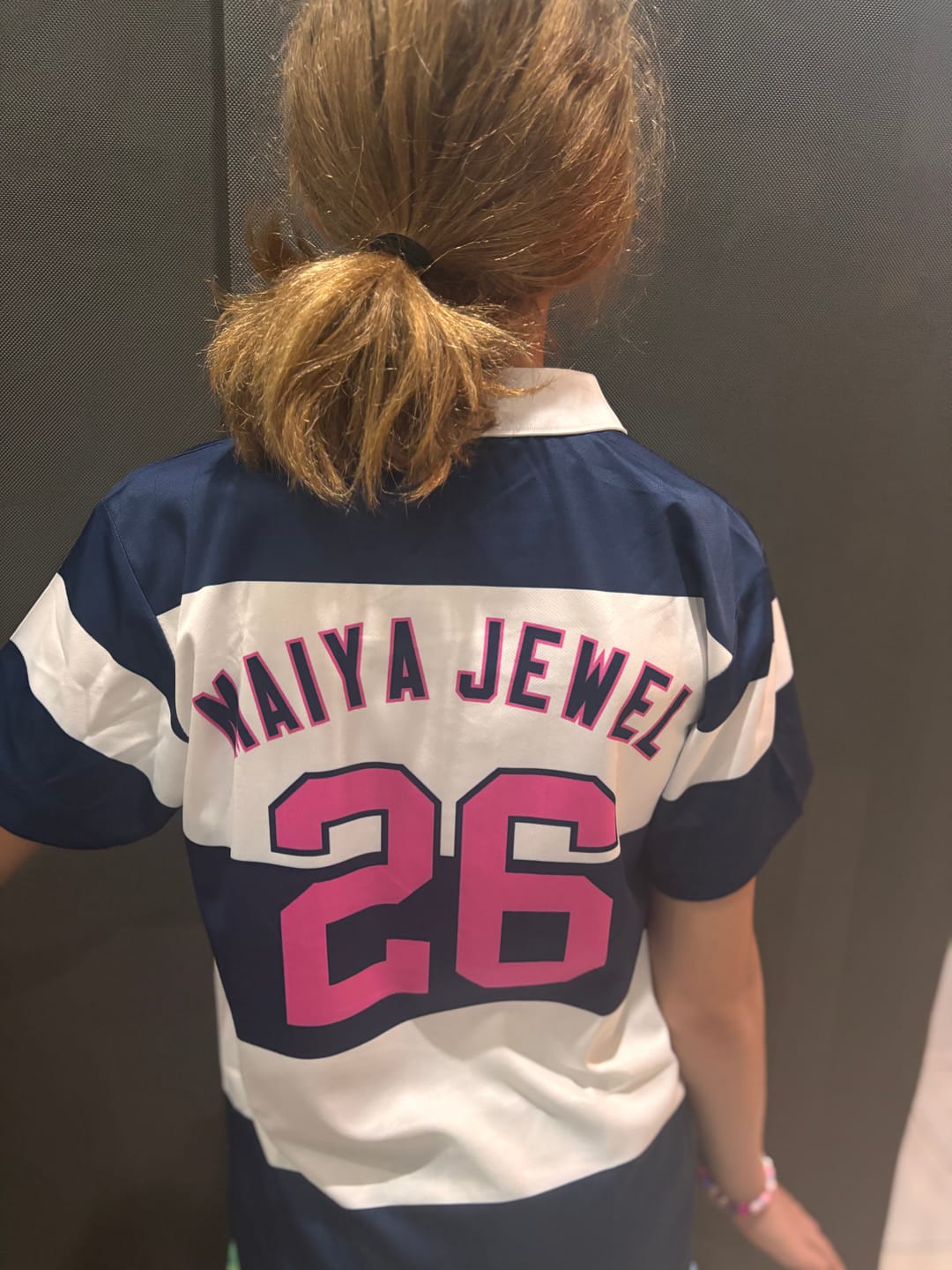 Customer photo review of Custom White-Navy Horizontal Stripe Design Performance Polo Shirt