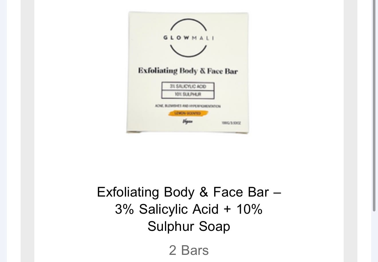 Customer photo review of Exfoliating Body & Face Bar – 3% Salicylic Acid + 10% Sulphur Soap