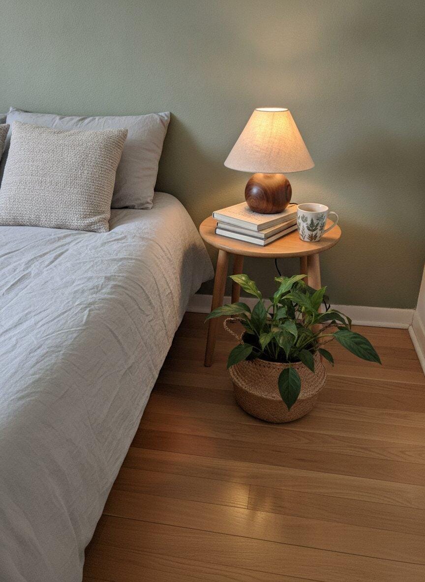 Customer photo review of Ceramic Table Lamp, Walnut Wood-Grain Base, Linen Shade, Plug In