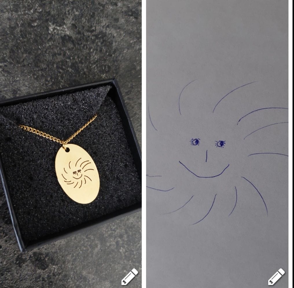 Customer photo review of Personalised Children's Drawing Necklace With Oval Pendant