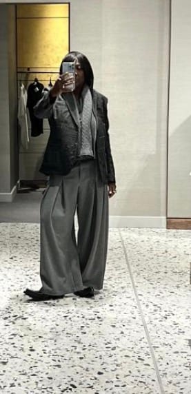 Customer photo review of Gray Wide-Leg Structured Pants