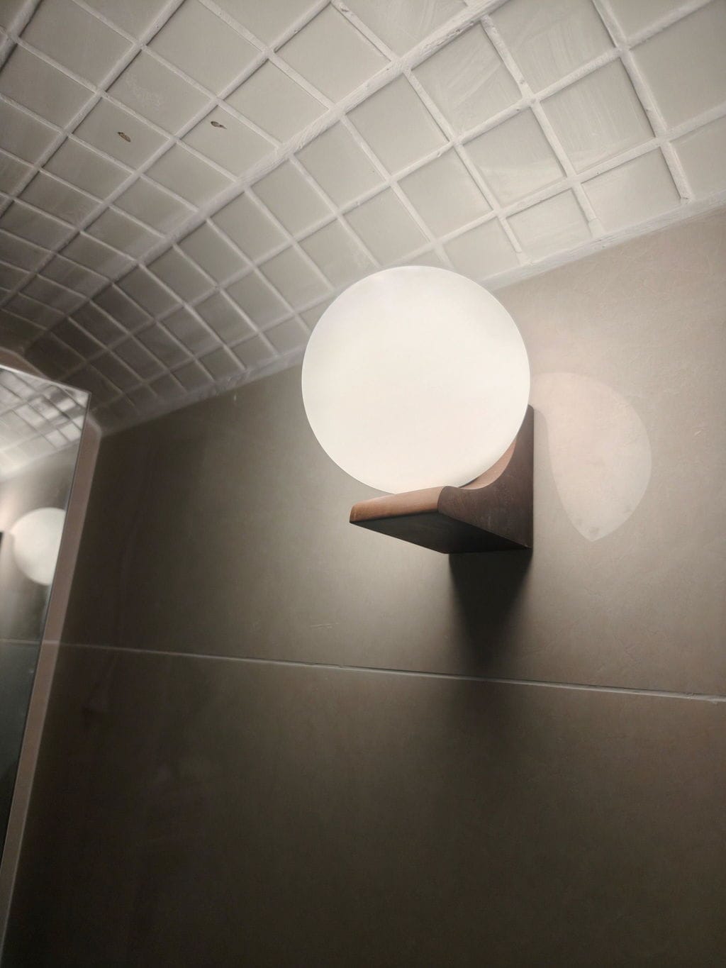 Customer photo review of Glass Orb Wall Light with Wood Base, Wall Sconce, 13.5 cm