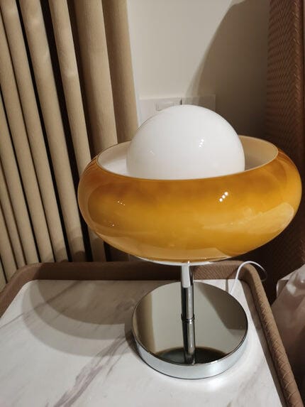 Customer photo review of Chrome and Amber Glass Table Lamp, White Globe, 37 cm High