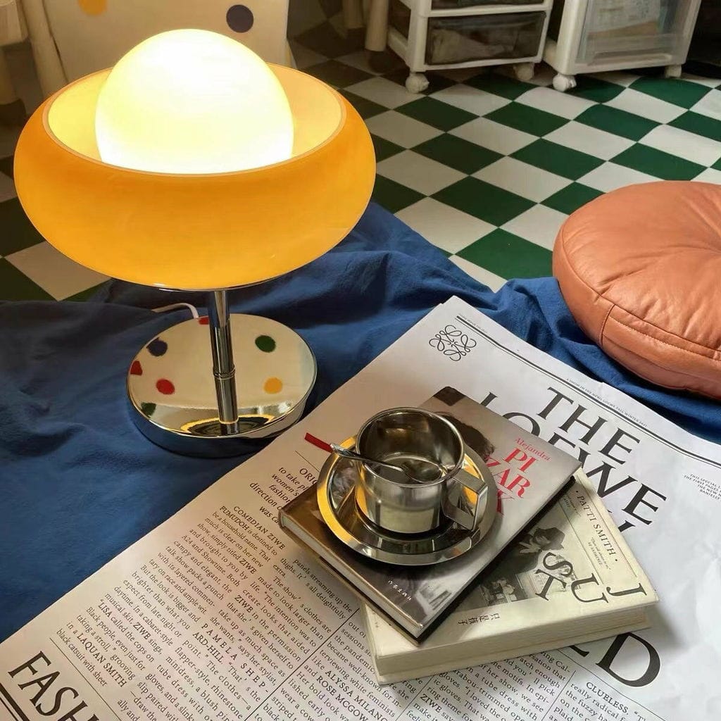 Customer photo review of Chrome and Amber Glass Table Lamp, White Globe, 37 cm High