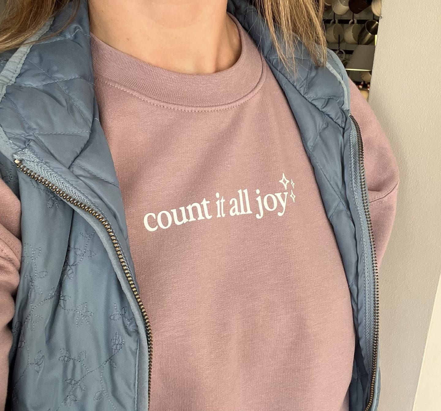 Customer photo review of Count It All Joy Pullover - Dusty Mauve