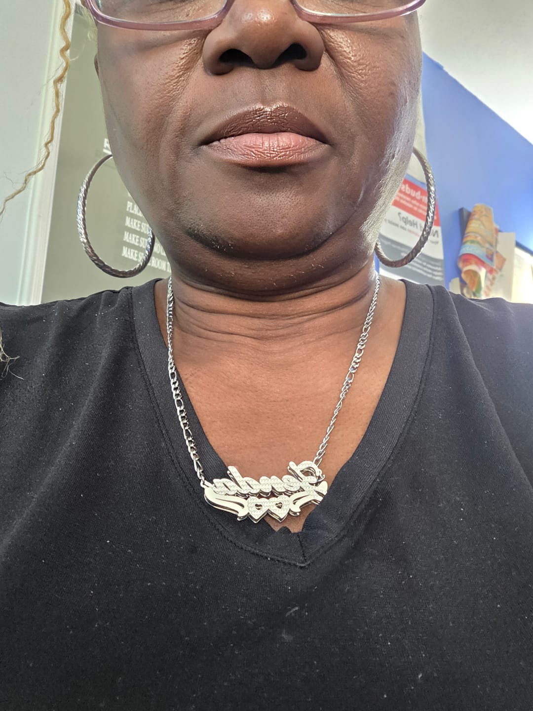 Customer photo review of Double Plated Hearts Name Necklace w/ Figaro Chain