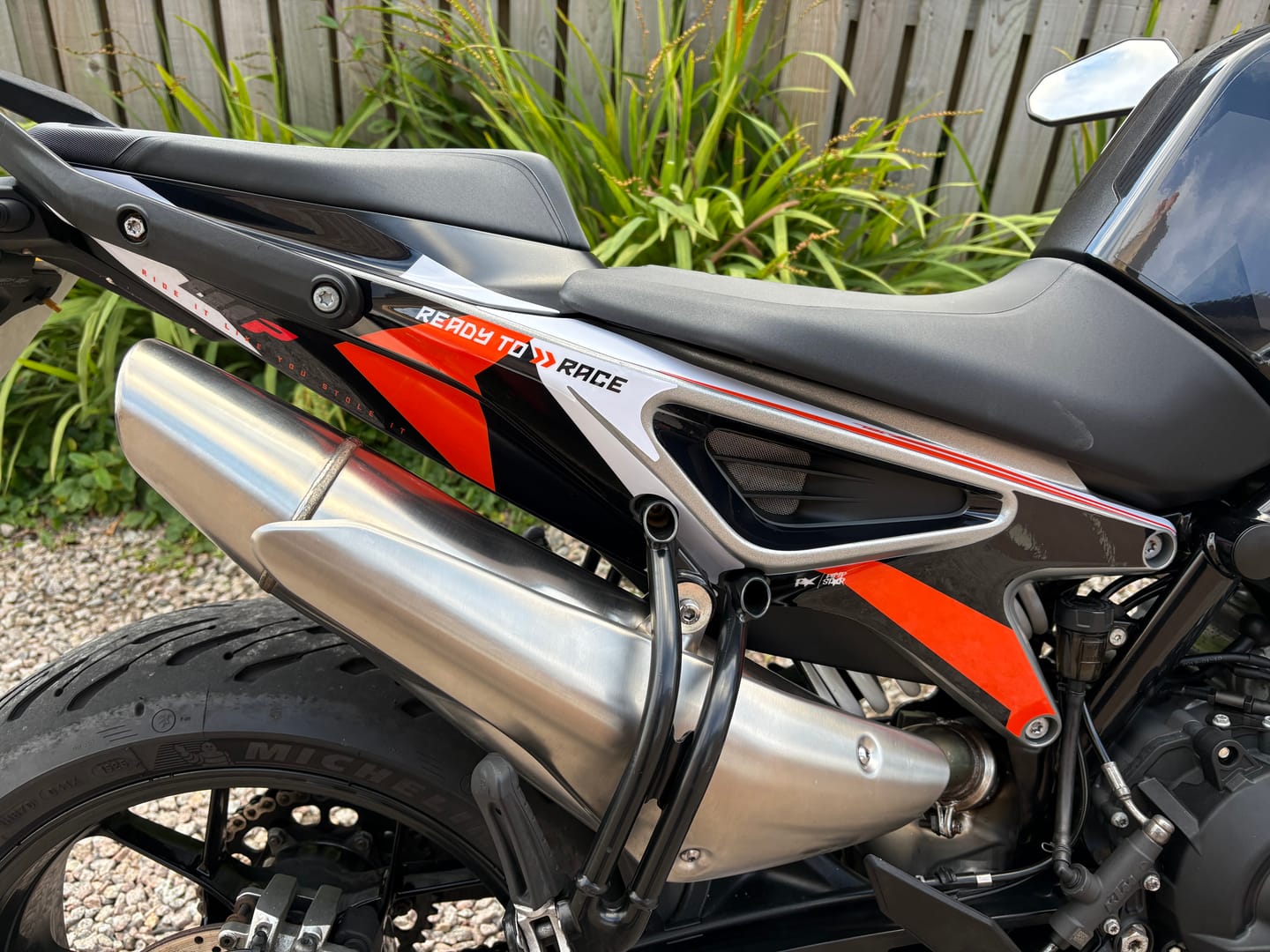 Customer photo review of KTM 790 Duke GRAPHICS - "Torque" (White/Black/Orange)