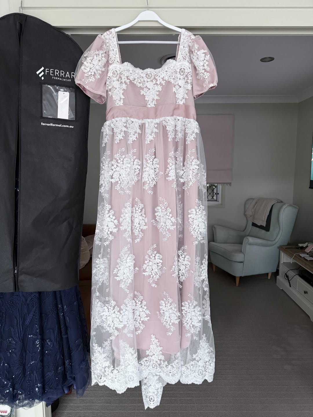 Customer photo review of Bridgerton Style Blush Pink Lace Regency Era Ball Gown Wedding Dress Plus Size