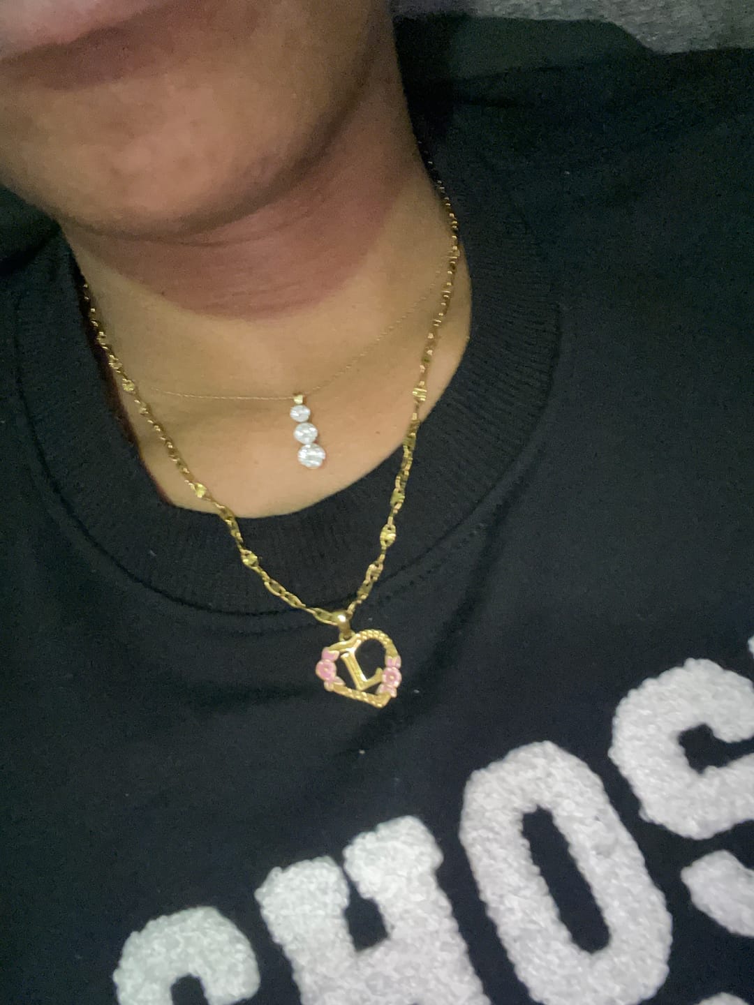 Customer photo review of Flower Initial Necklace w/ Clip Chain