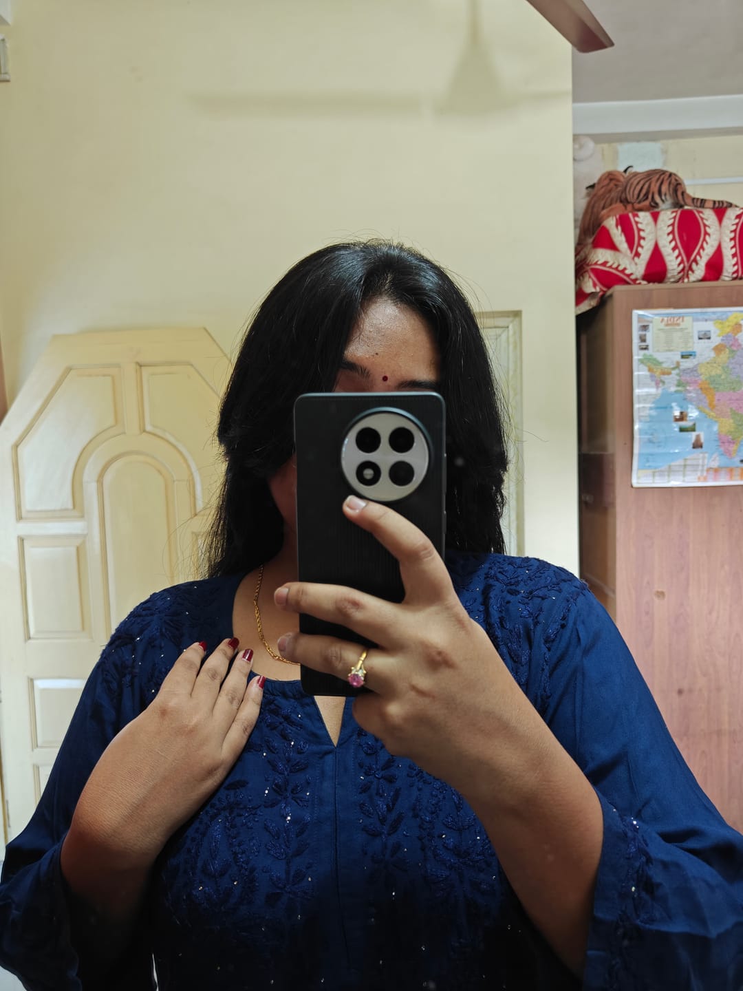 Customer photo review of Navy Blue Rayon mukaish Long Kurta