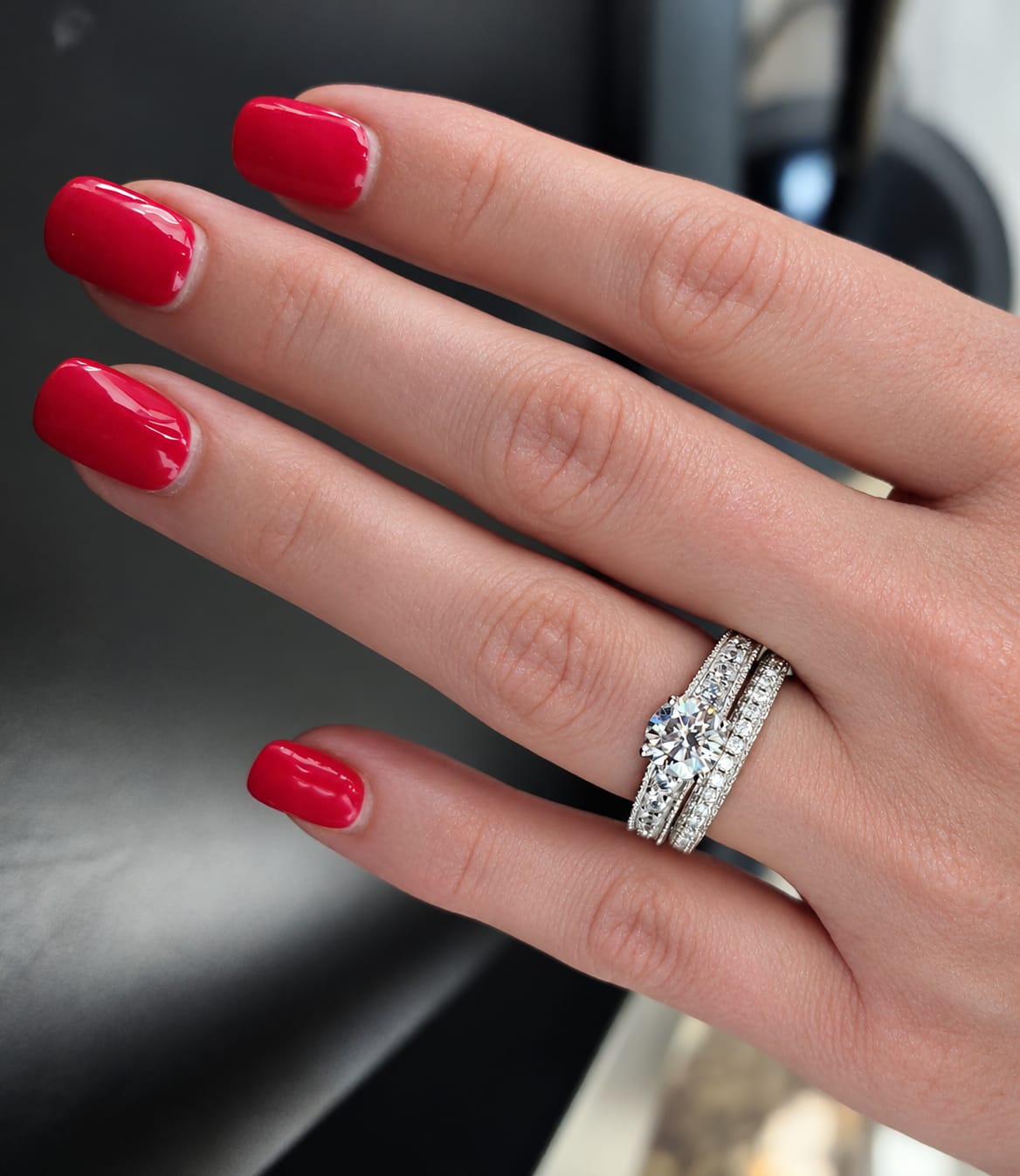 Customer photo review of Vintage Filigree Milgrain Moissanite Accents Engagement Ring