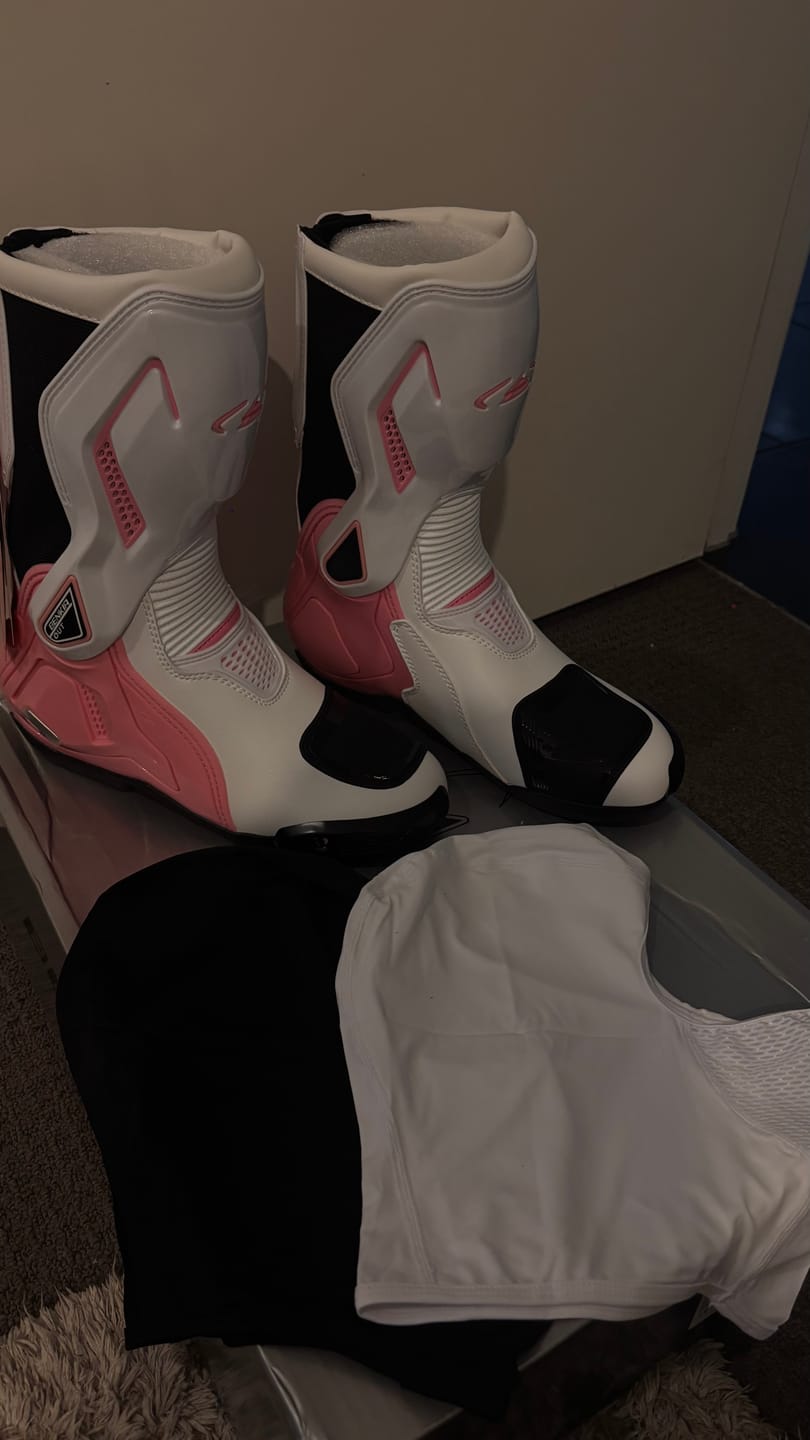 Customer photo review of Pink Sakura Motorcycle Boots