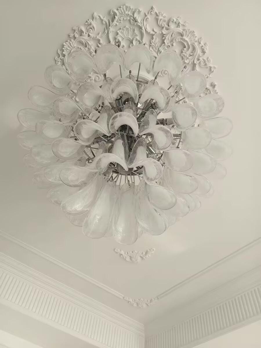 Customer photo review of Layered Glass Leaf Chandelier, Gold Frame, Adjustable Chain