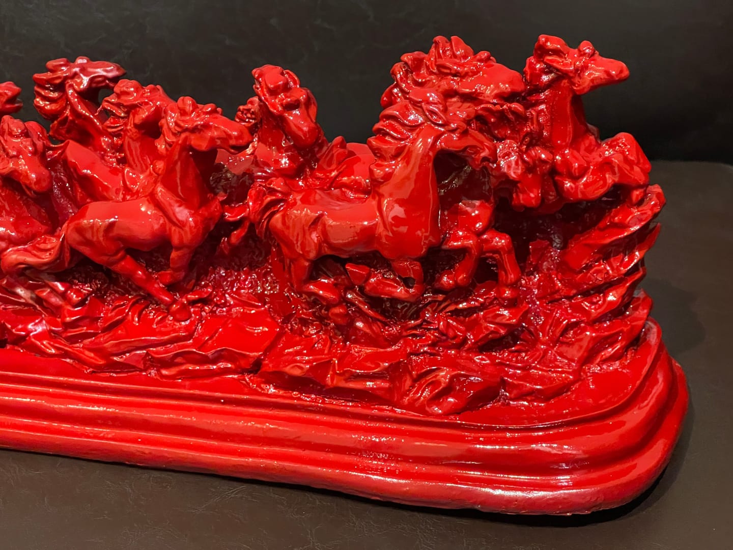 Customer photo review of Majestic Twelve Red Running Horses Resin Sculpture Vastu Remedy for Power, Rapid Progress and Business Growth for Office, Leadership Spaces and Living Room Decor | 39 x 14 cm | 1.6 kg
