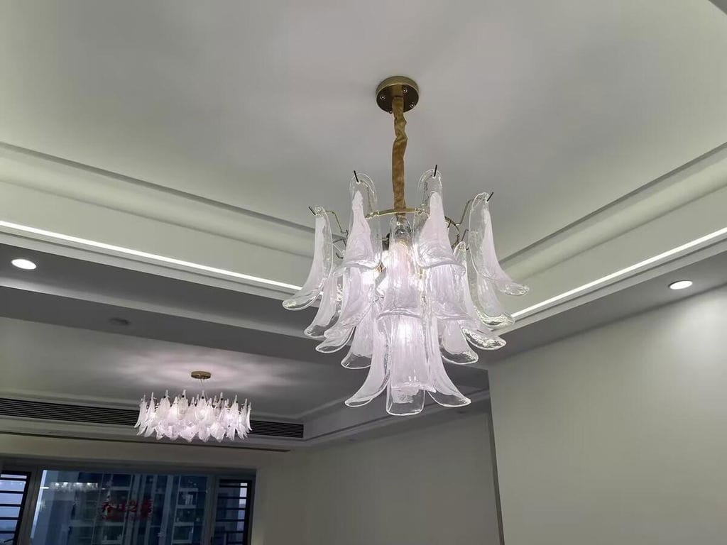 Customer photo review of Layered Glass Leaf Chandelier, Gold Frame, Adjustable Chain
