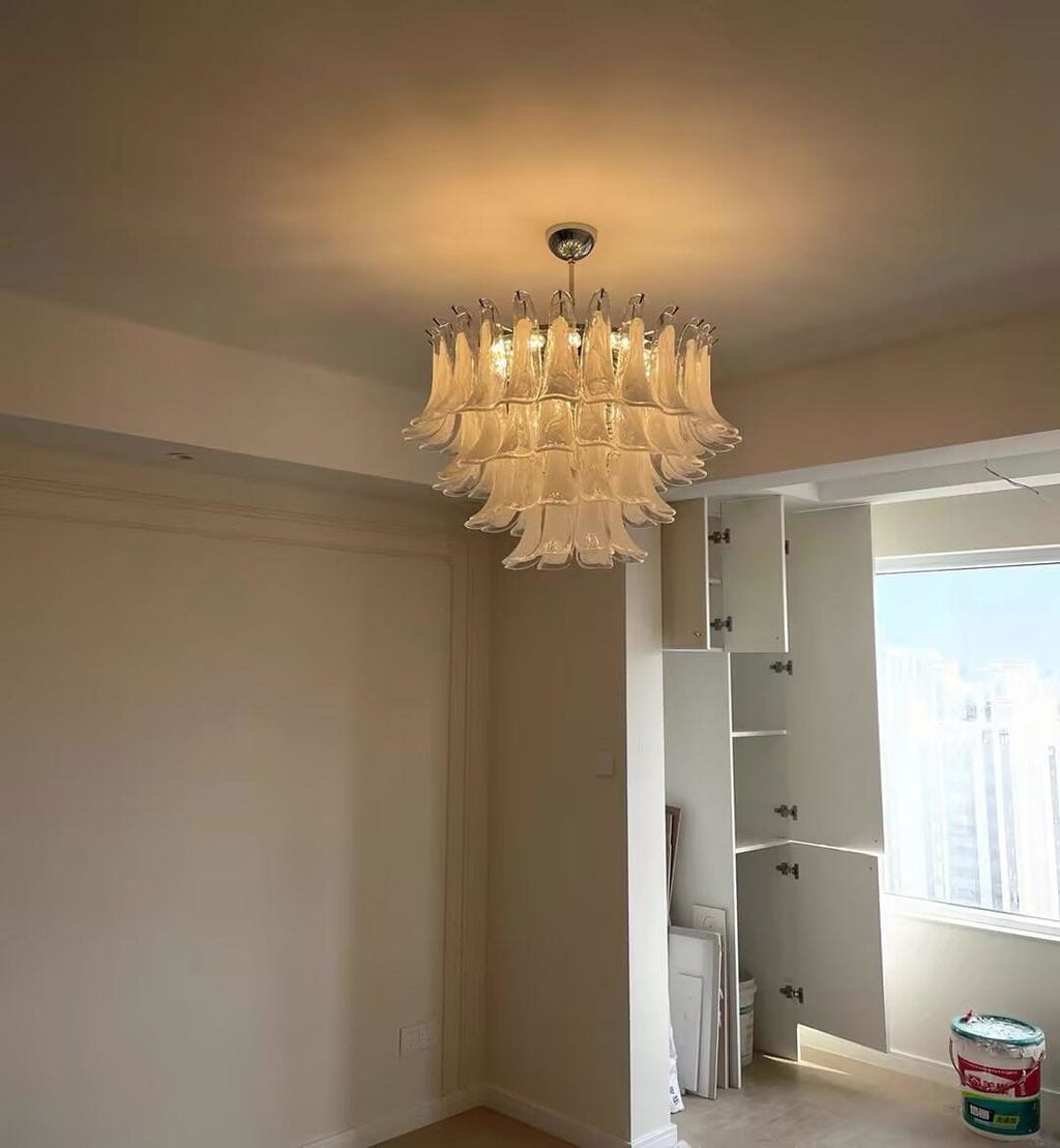 Customer photo review of Layered Glass Leaf Chandelier, Gold Frame, Adjustable Chain