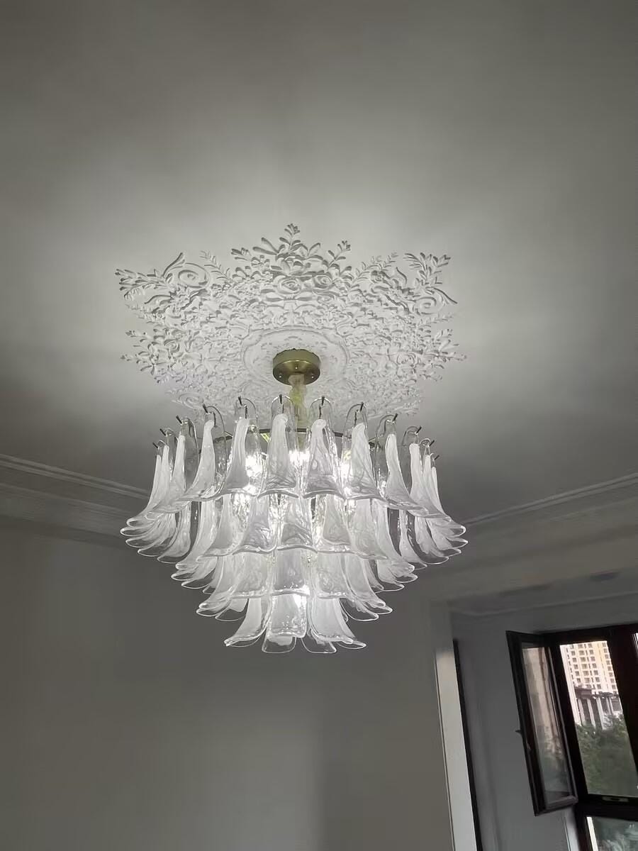 Customer photo review of Layered Glass Leaf Chandelier, Gold Frame, Adjustable Chain