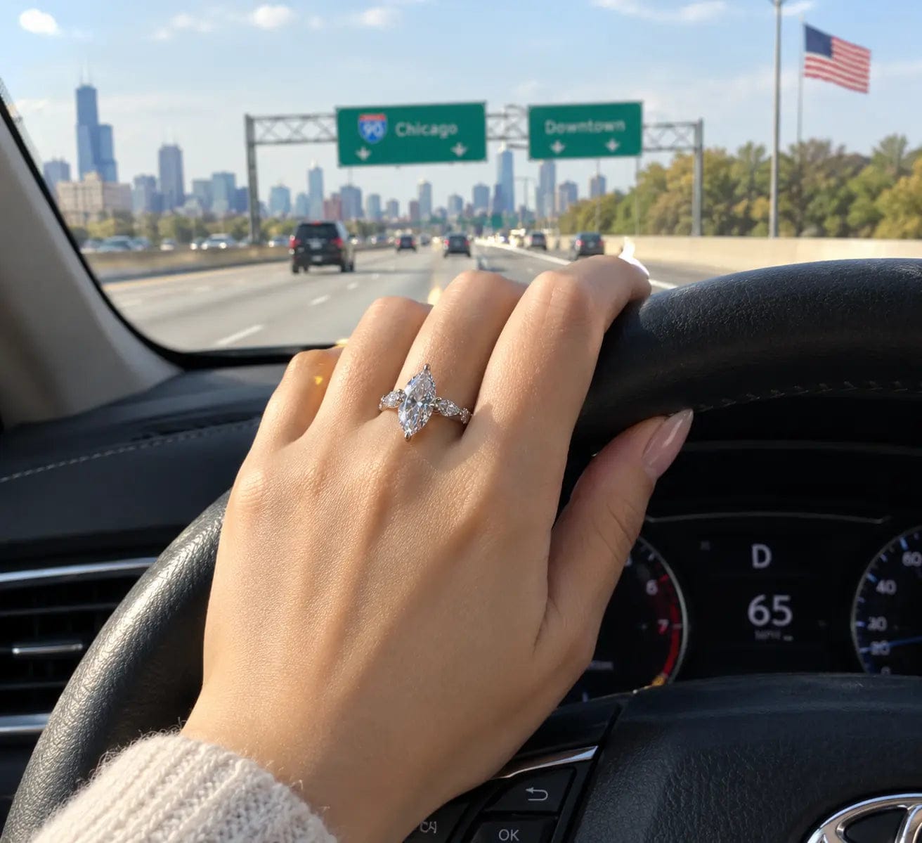Customer photo review of 2.5 CT Marquise Cut Lab Grown Diamond Hidden Halo Engagement Ring