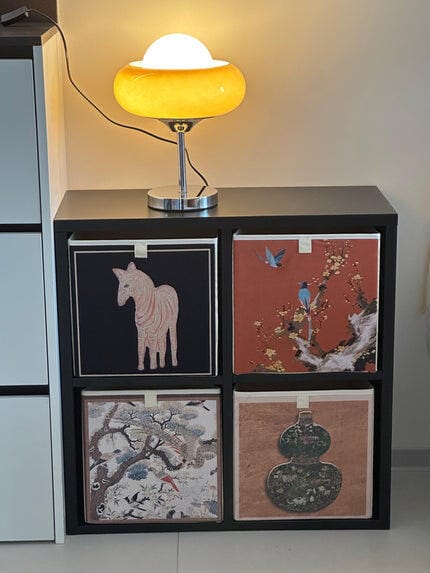 Customer photo review of Chrome and Amber Glass Table Lamp, White Globe, 37 cm High