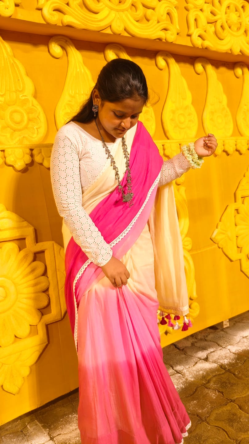 Customer photo review of Pink Tie Dye Mulmul Cotton Saree