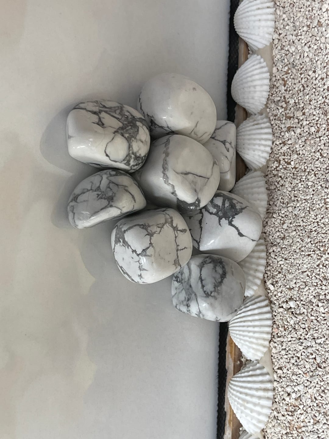 Customer photo review of Natural Howlite Tumbled Stones – Vastu Remedy for Anxiety Relief & Anger Control | Ideal for West Relationship Zones & Stress Areas | 100g / 500g / 1kg