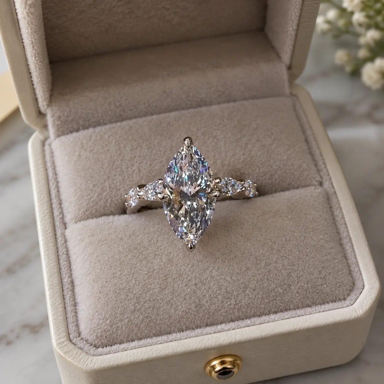 Customer photo review of 2.5 CT Marquise Cut Lab Grown Diamond Hidden Halo Engagement Ring