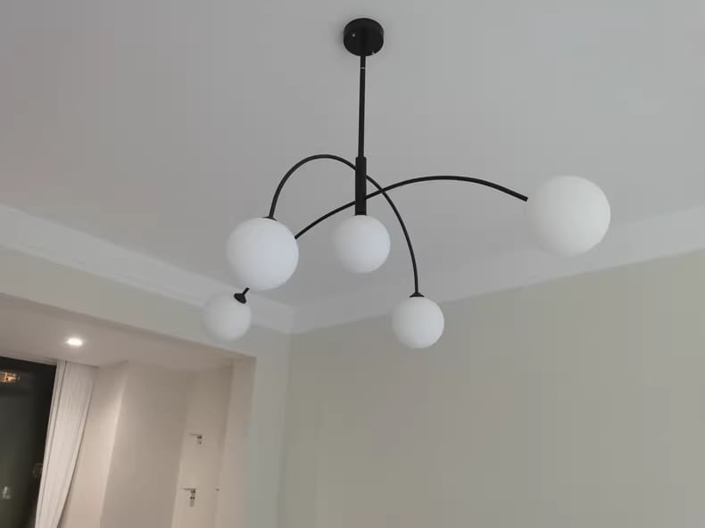 Customer photo review of Sphere and Arch Chandelier, White Glass Shades, 85 cm Wide