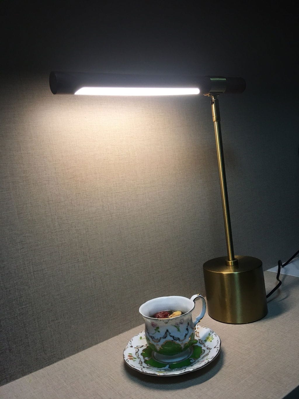 Customer photo review of Linear Table Lamp, Gold and Walnut Finish, Desk Lamp, LED