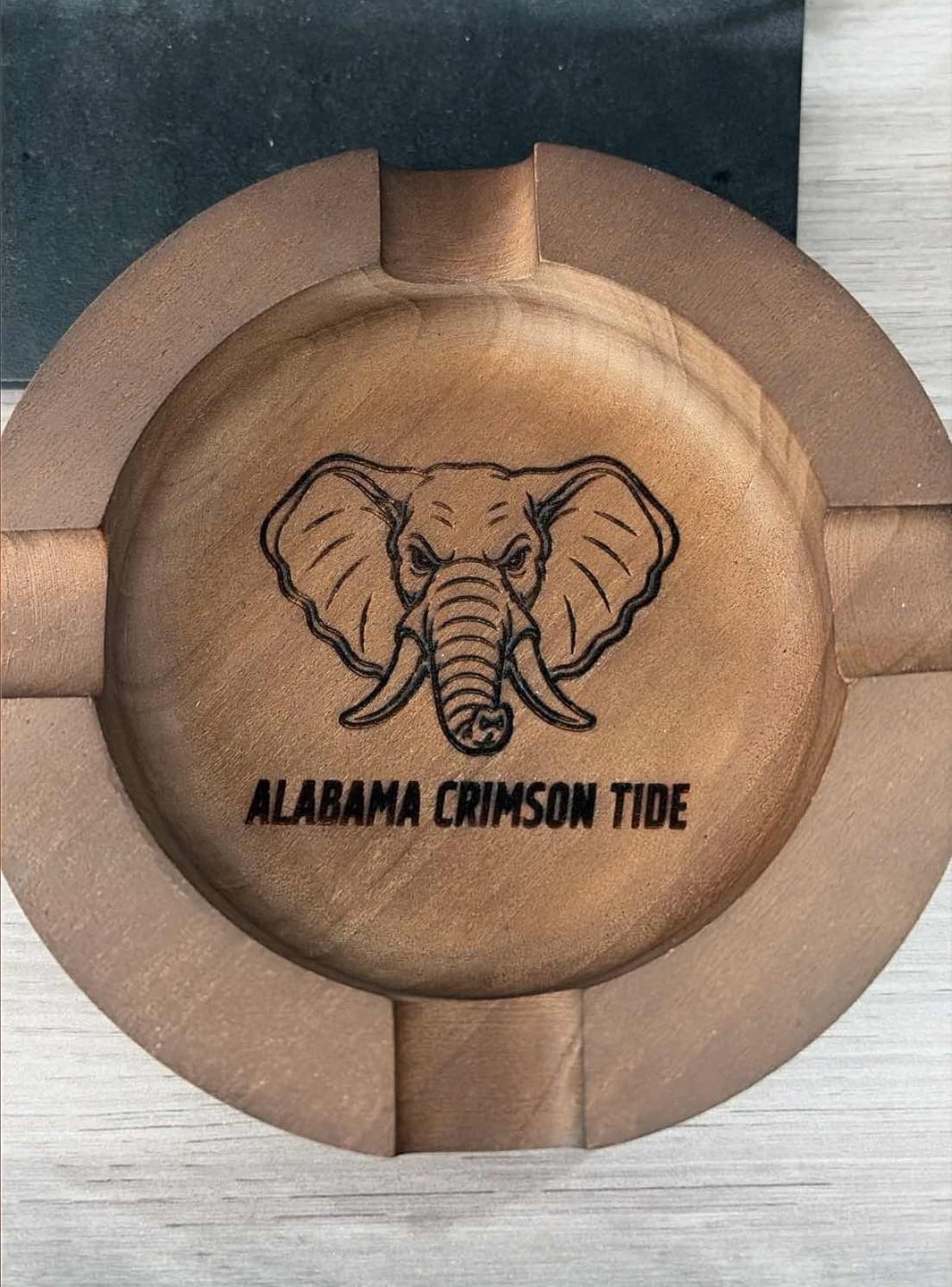 Customer photo review of Personalized Team Names Walnut Cigar Ash Tray for Sports Lover