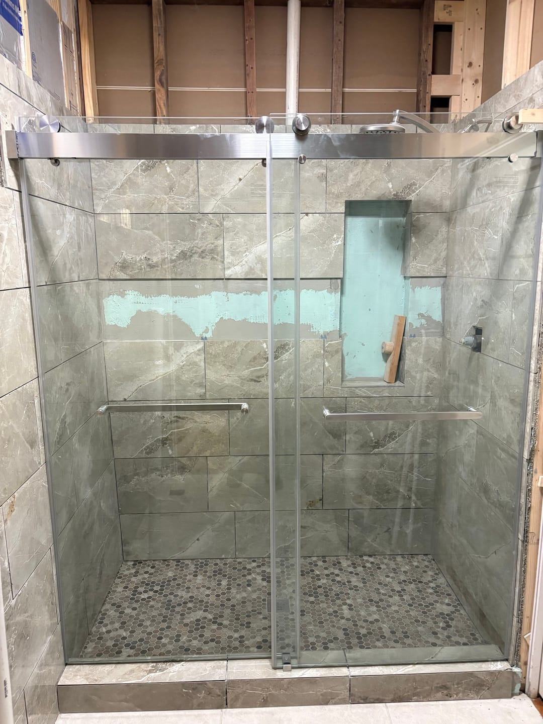 Customer photo review of MCOCOD® Soft-Close Double Sliding Frameless Shower Door with Two Towel Bars - DS13