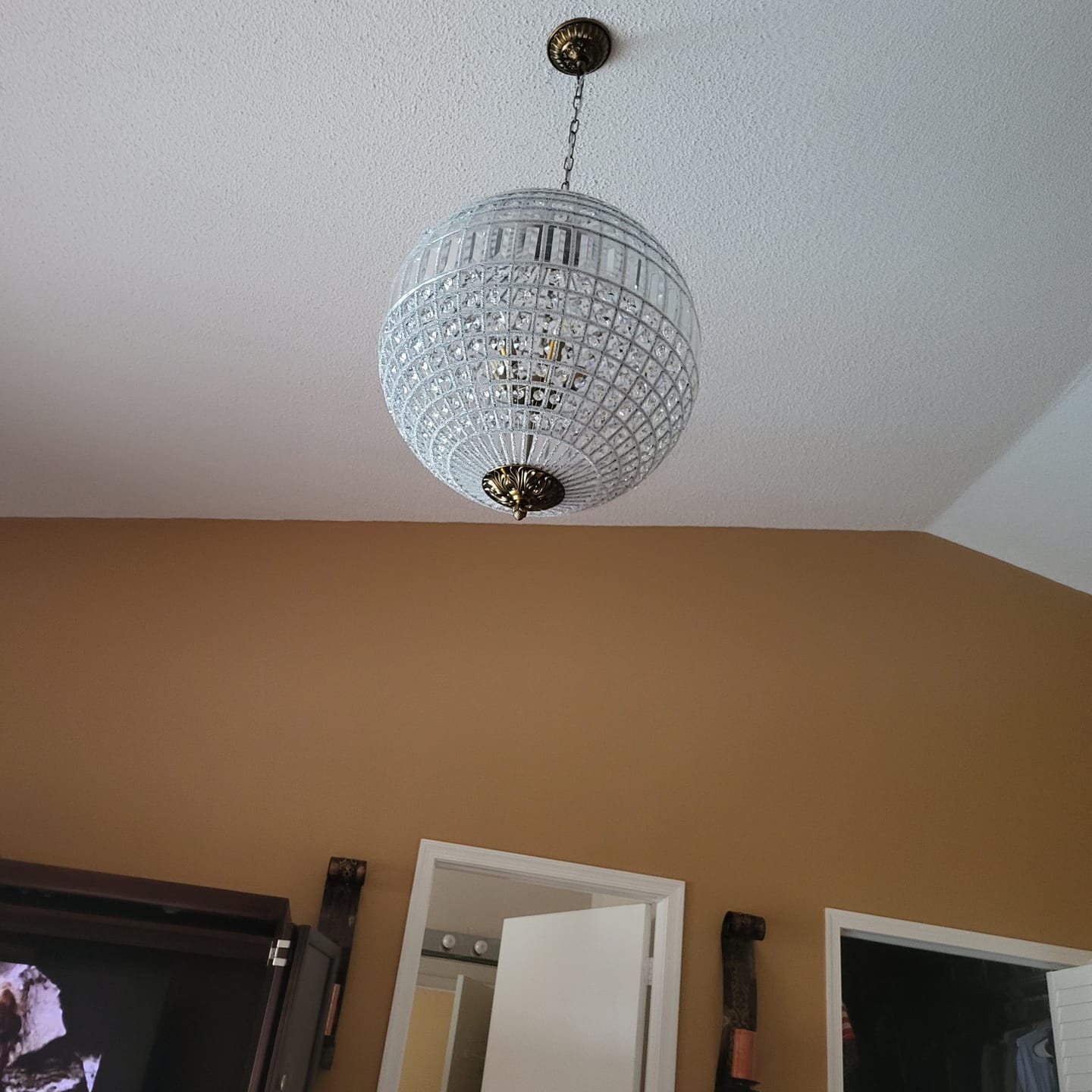 Customer photo review of French Antique Brass Crystal Globe Chandelier