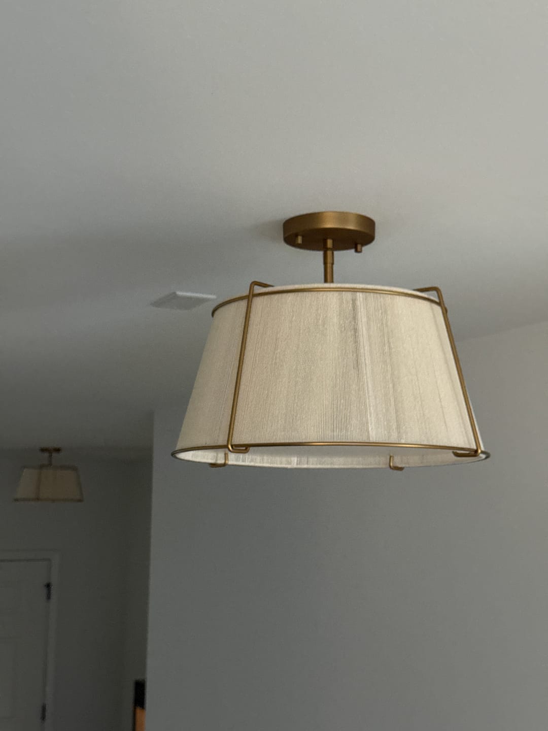 Customer photo review of Boho Beige Woven Thread Drum Cage Brass Semi Flush Mount