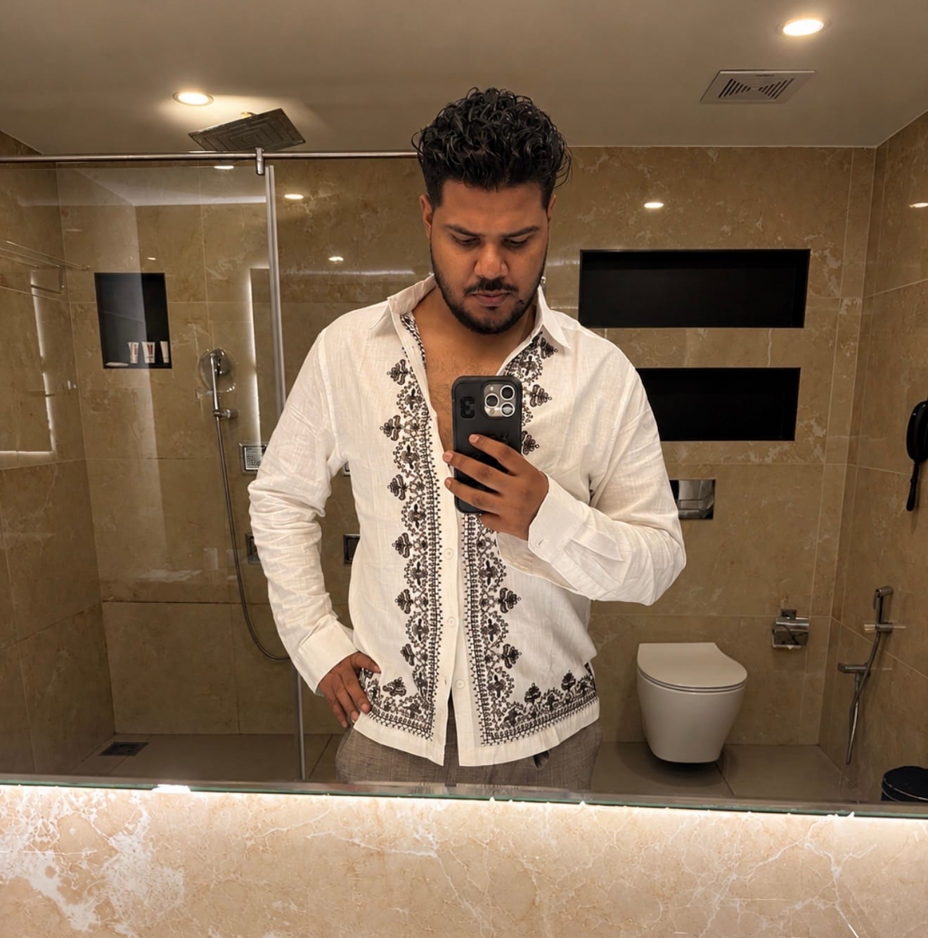 Customer photo review of White Embroidered Shirt 100% Cotton
