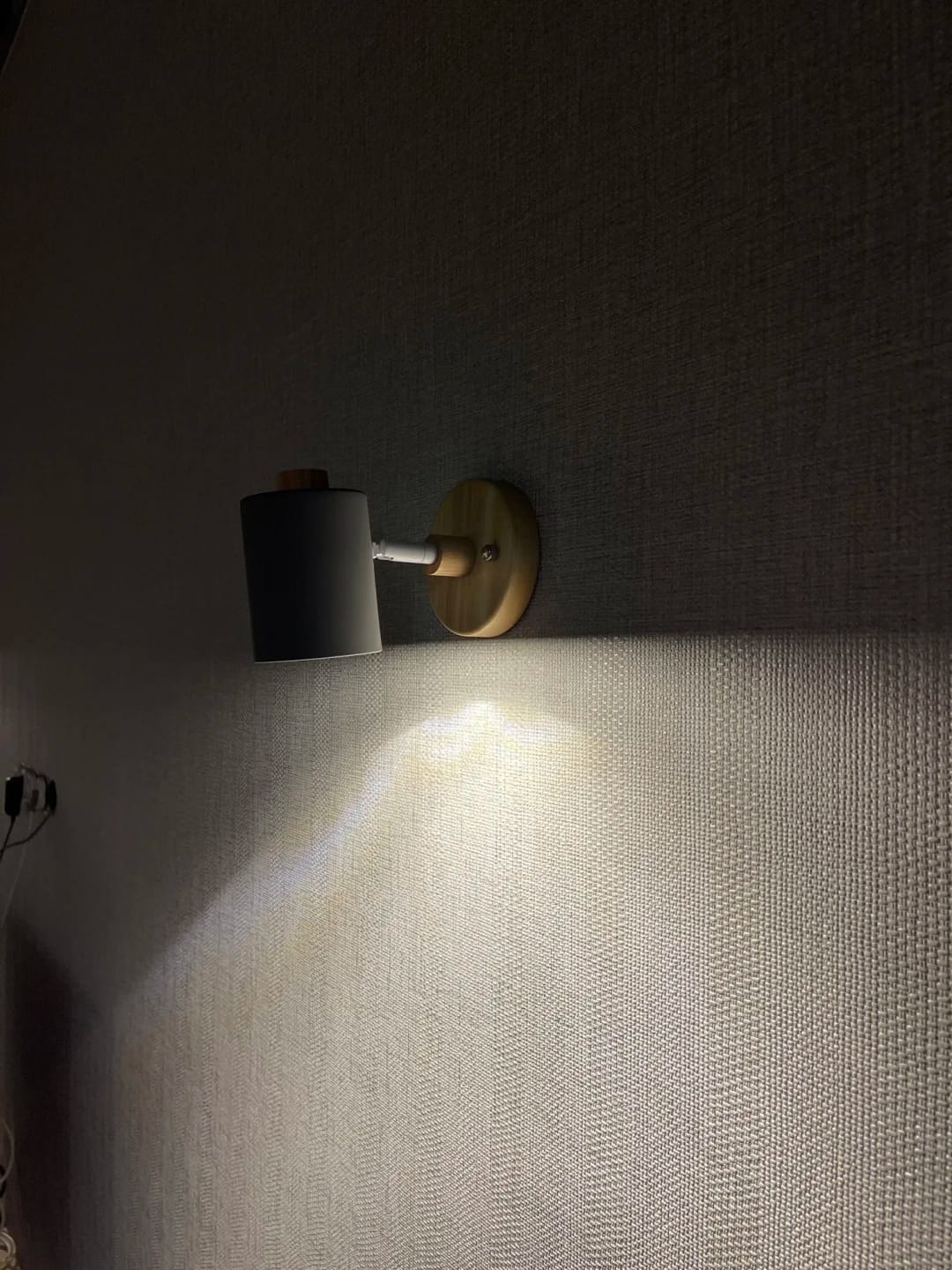 Customer photo review of Wall Light with Rotating Metal Shade and Wooden Backplate