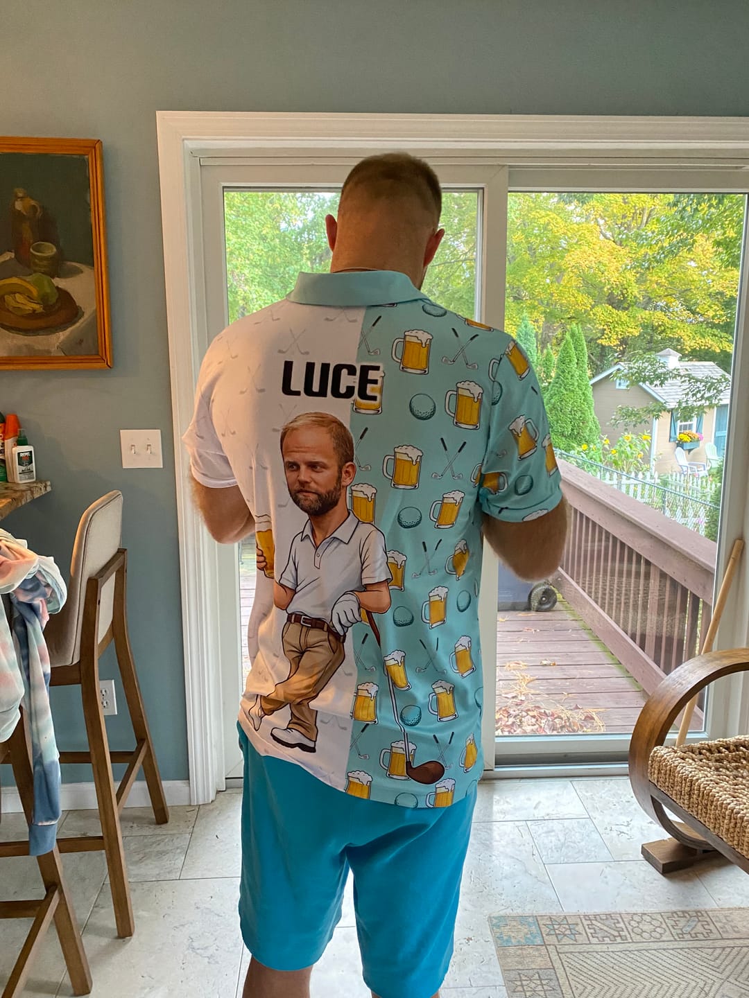 Customer photo review of Custom Golf Polo With Face Funny Golfer Beer Lover Gift For Men|Turquoise NHT1046