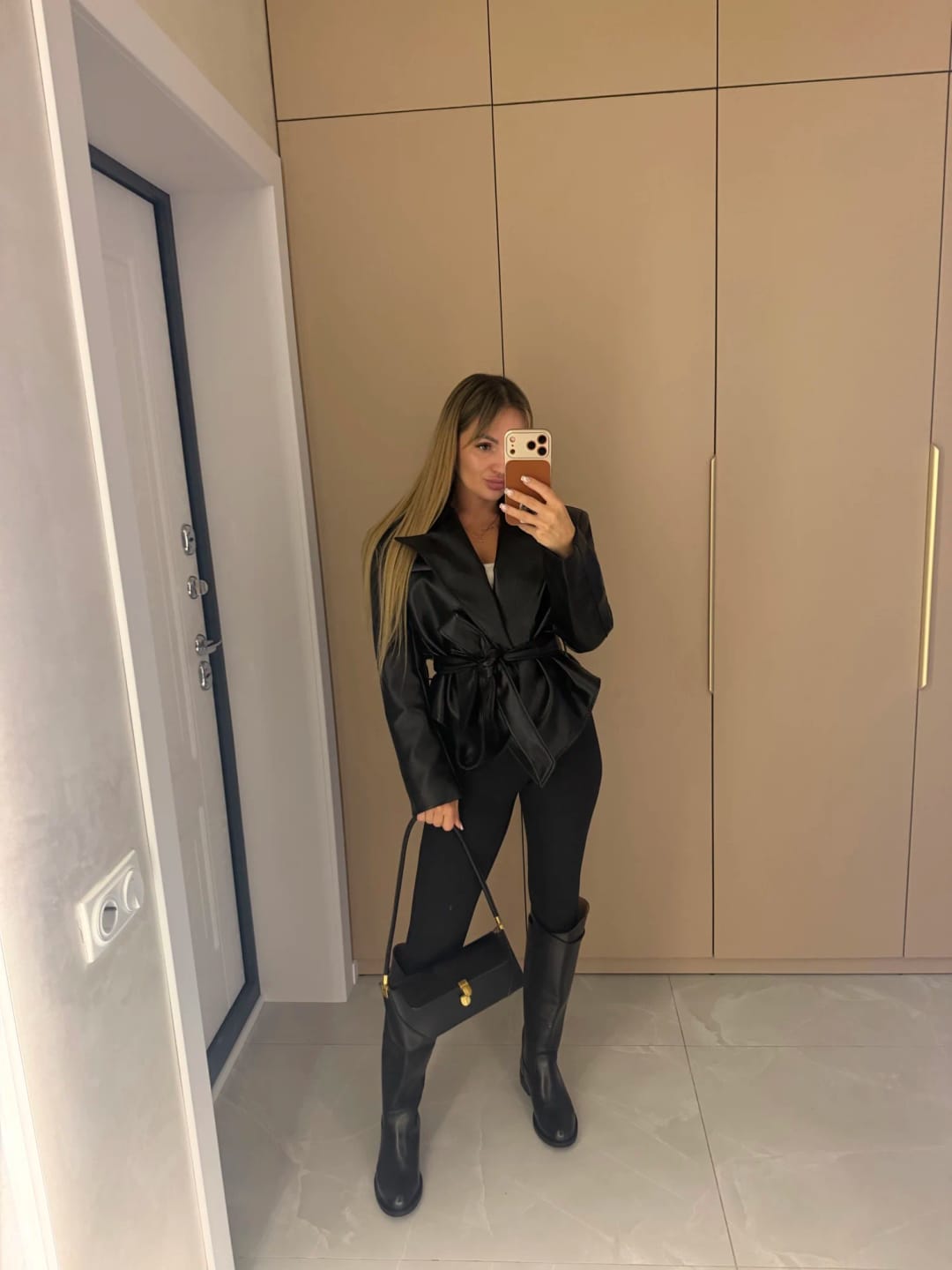 Customer photo review of Kate Lace-Up Faux Leather Blazer Jacket