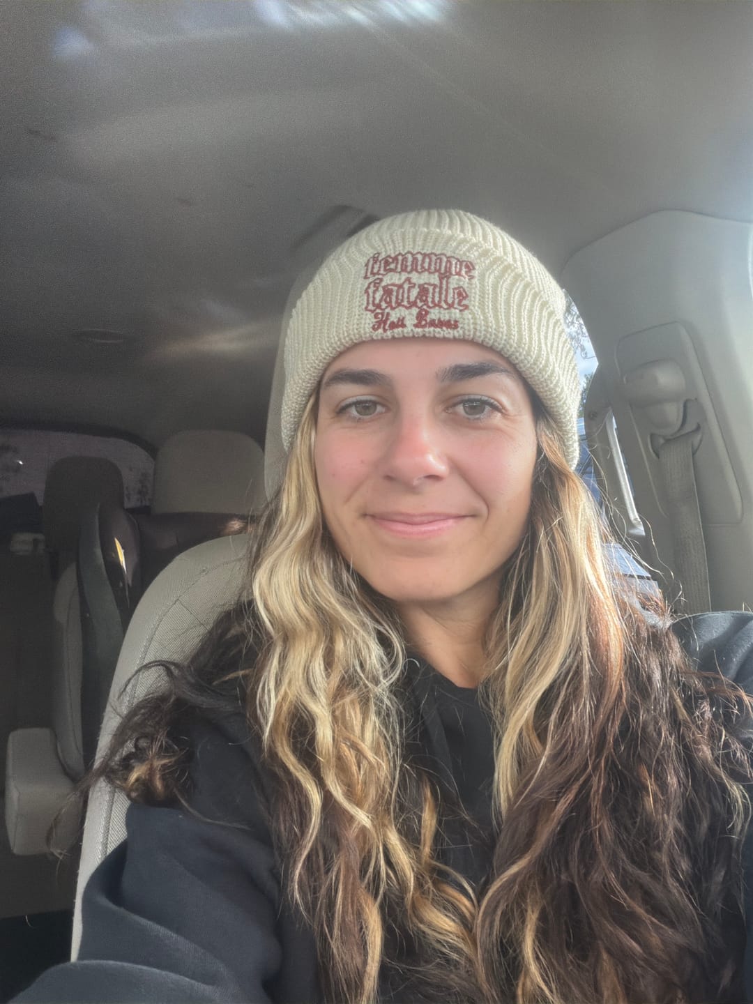 Customer photo review of Femme Fatale Beanie - Bone