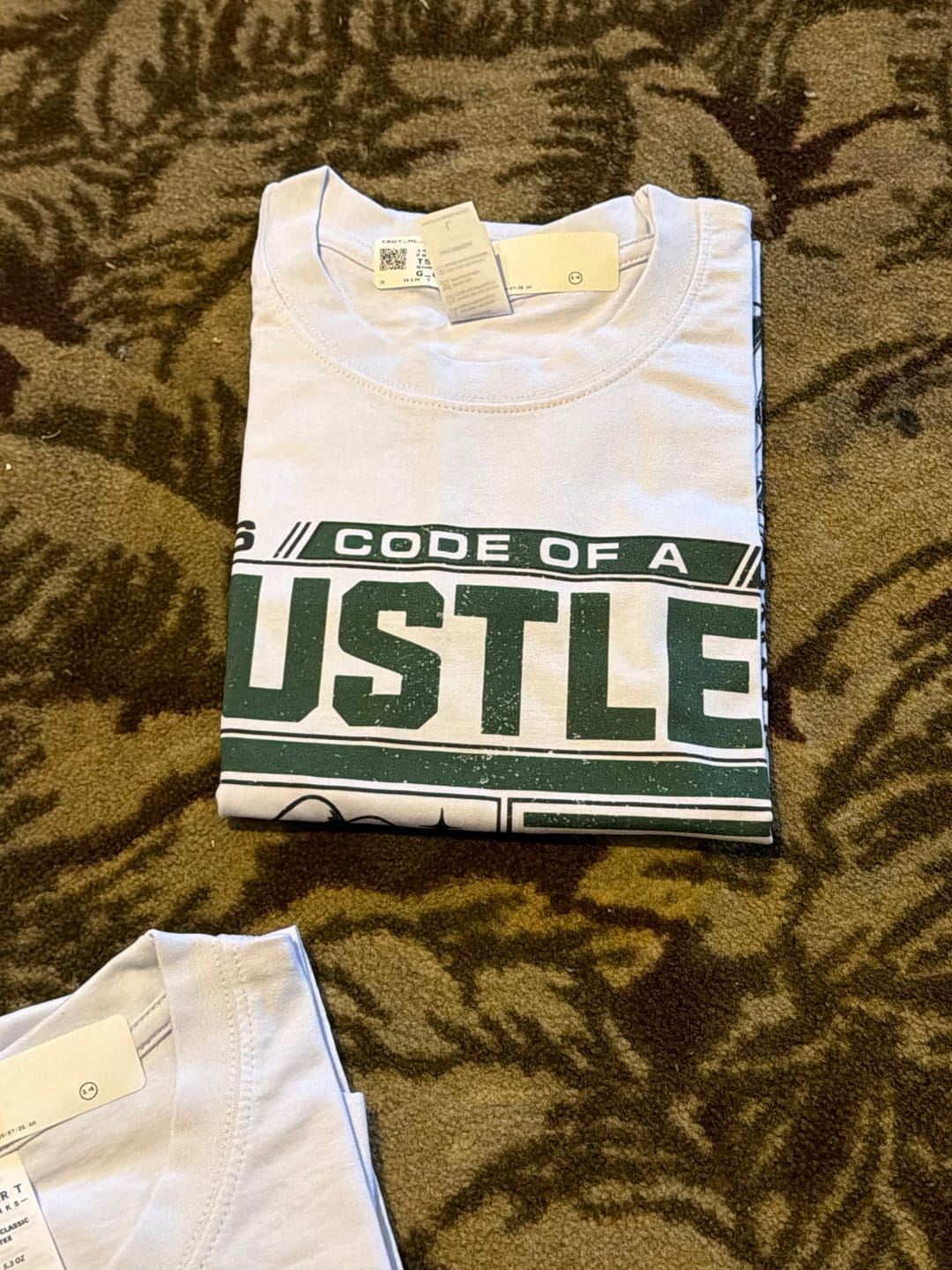 Customer photo review of Code of a Hustler Air Jordan 12 Summit Green Matching Graphic Tee