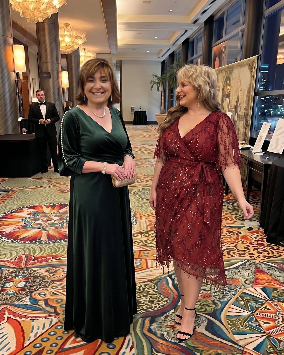Customer photo review of V-Neck Pearl-Trim Velvet Maxi Dress