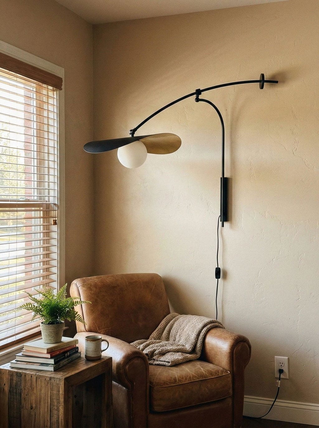 Customer photo review of Adjustable Arm Wall Light, Black Iron Wall Sconce, Plug In