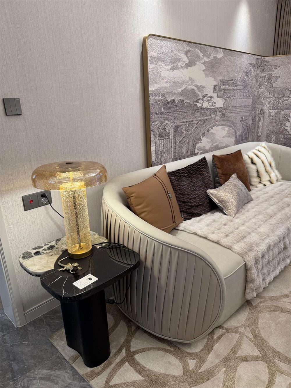 Customer photo review of Crackle Glass Table Lamp, Amber Dome, Bronze Body, 48 cm High
