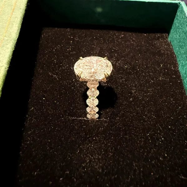 Customer photo review of 5 CT Oval Cut Lab Grown Diamond Hidden Halo Tulip Engagement Ring