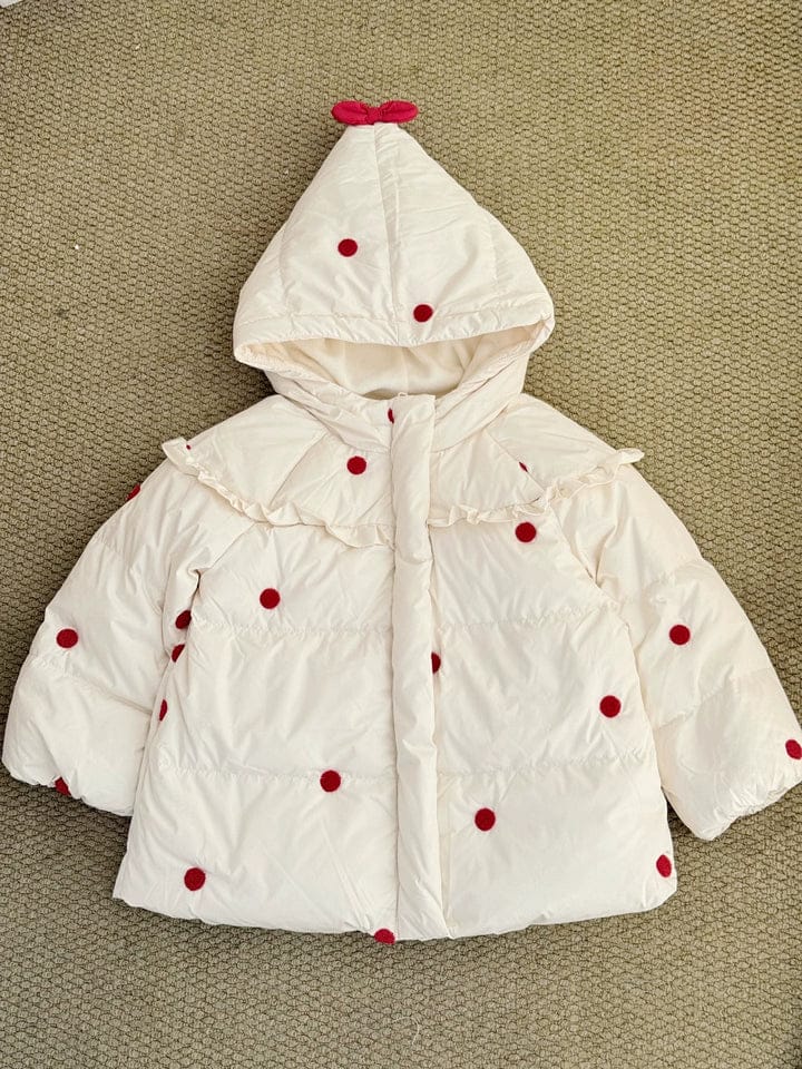 Customer photo review of Dave&Bella Toddler Girls Beige Hooded Warm Red Dot Print Comfortable Down Jackets