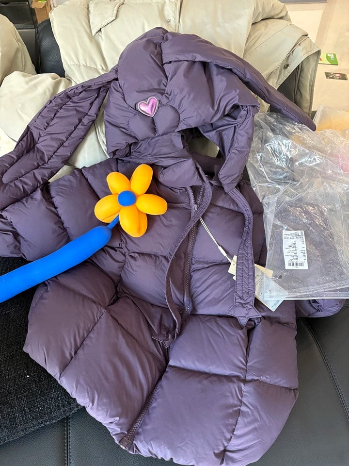 Customer photo review of Dave&Bella Toddler Girls Winter Cute Rabbit-ear Outdoor Waterproof Cozy Down Coats