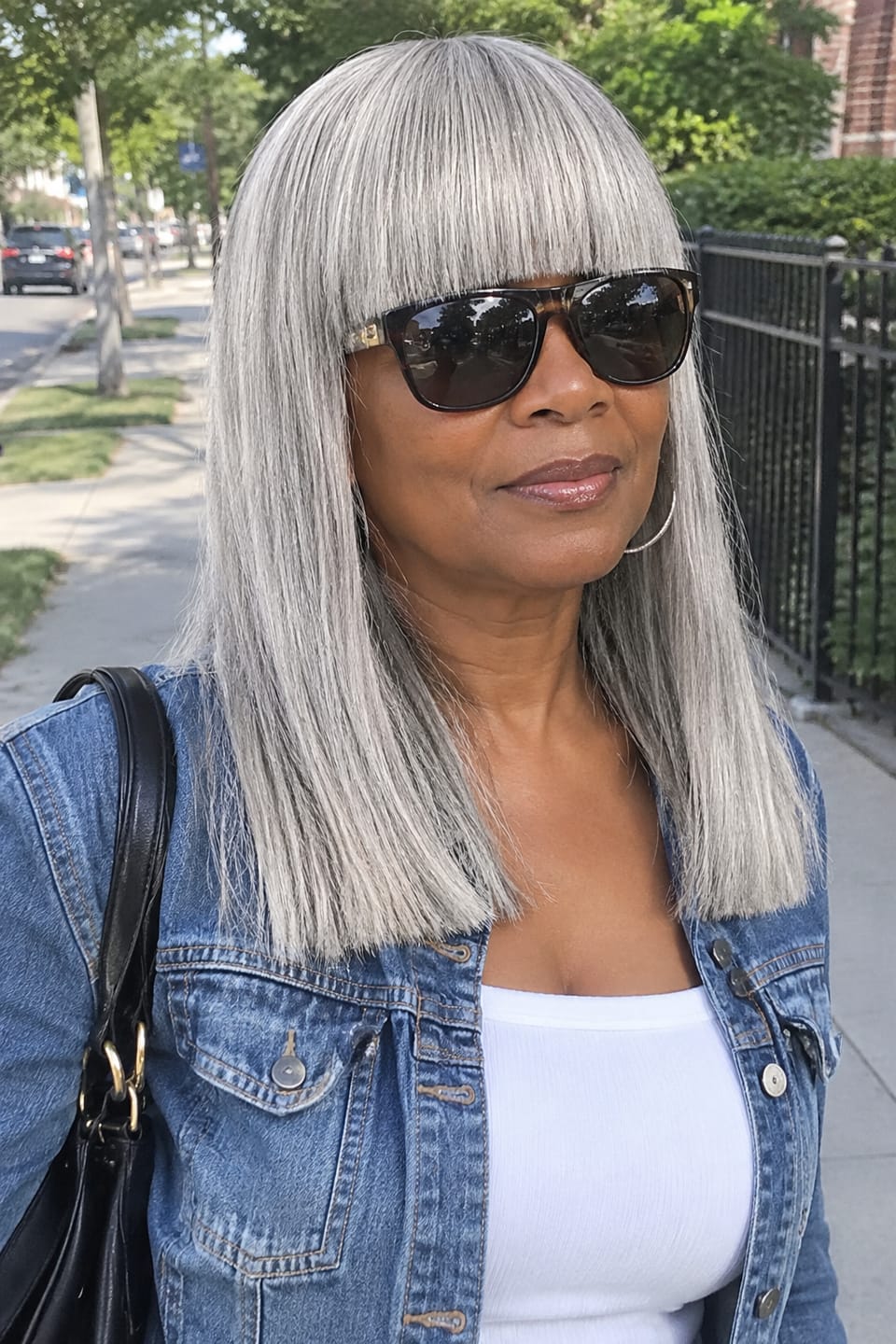 Customer photo review of Luvwin Salt And Pepper Full Machine Made Bang Wig With Small Lace