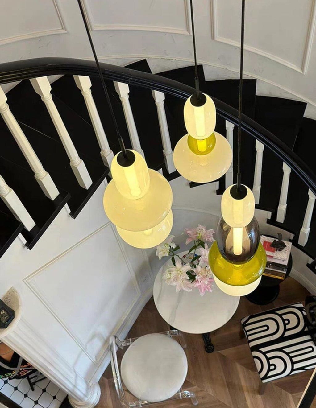 Customer photo review of Pendant Light, Tinted Glass Jar Shades, Integrated LED, Black Body