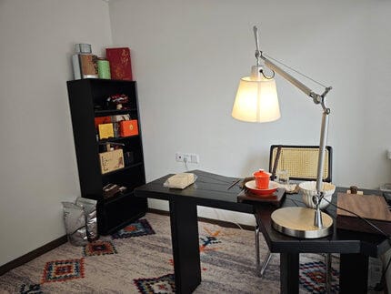 Customer photo review of Swivel Arm Table Lamp, Silver Metal, White Fabric Shade, 65 cm