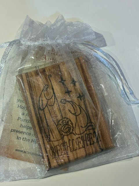 Customer photo review of "Born in Bethlehem" Olive Wood Magnet