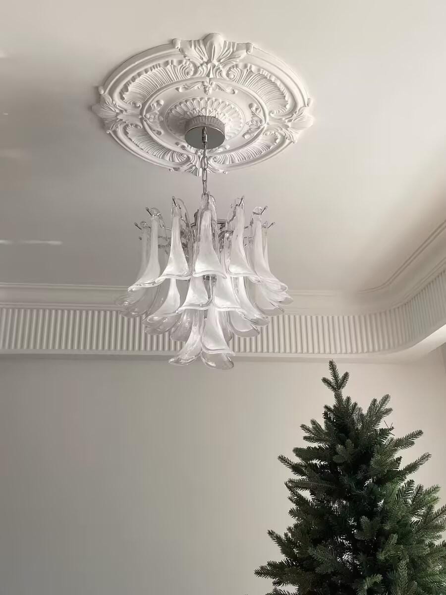 Customer photo review of Layered Glass Leaf Chandelier, Gold Frame, Adjustable Chain